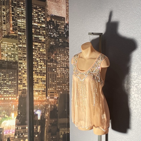 MODCLOTH - NWT - tank: rose gold sheer w beads / sequins ‘Frock Shop’ - L - Picture 4 of 16